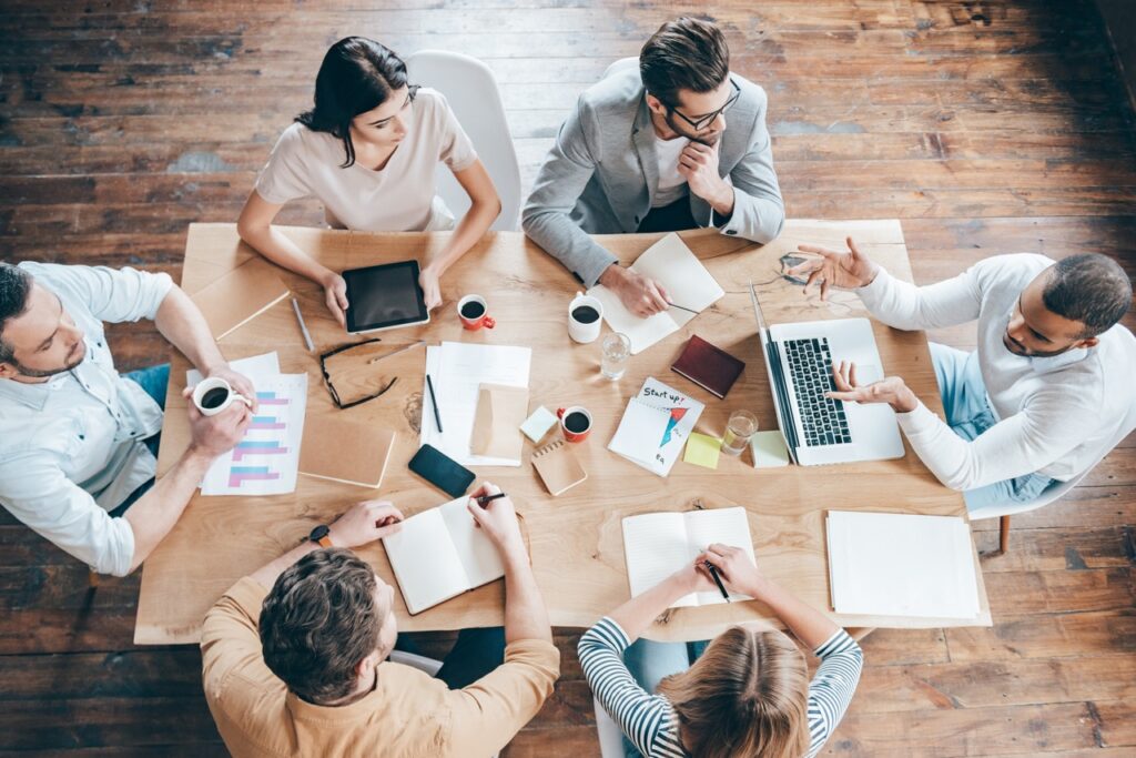 Law firm marketing team reviewing results together